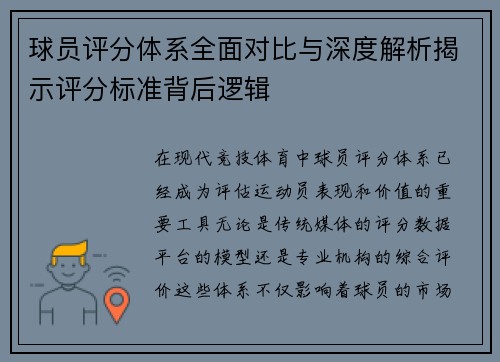 球员评分体系全面对比与深度解析揭示评分标准背后逻辑